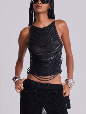 Jaded London Black Strappy Sheer Tank Top - Women